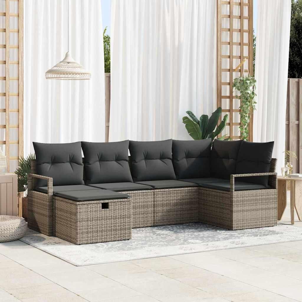 Maison Exclusive - Garten-Sofa-Set mit Kissen mit Speicher 6 pcs Grau Poly Rattan