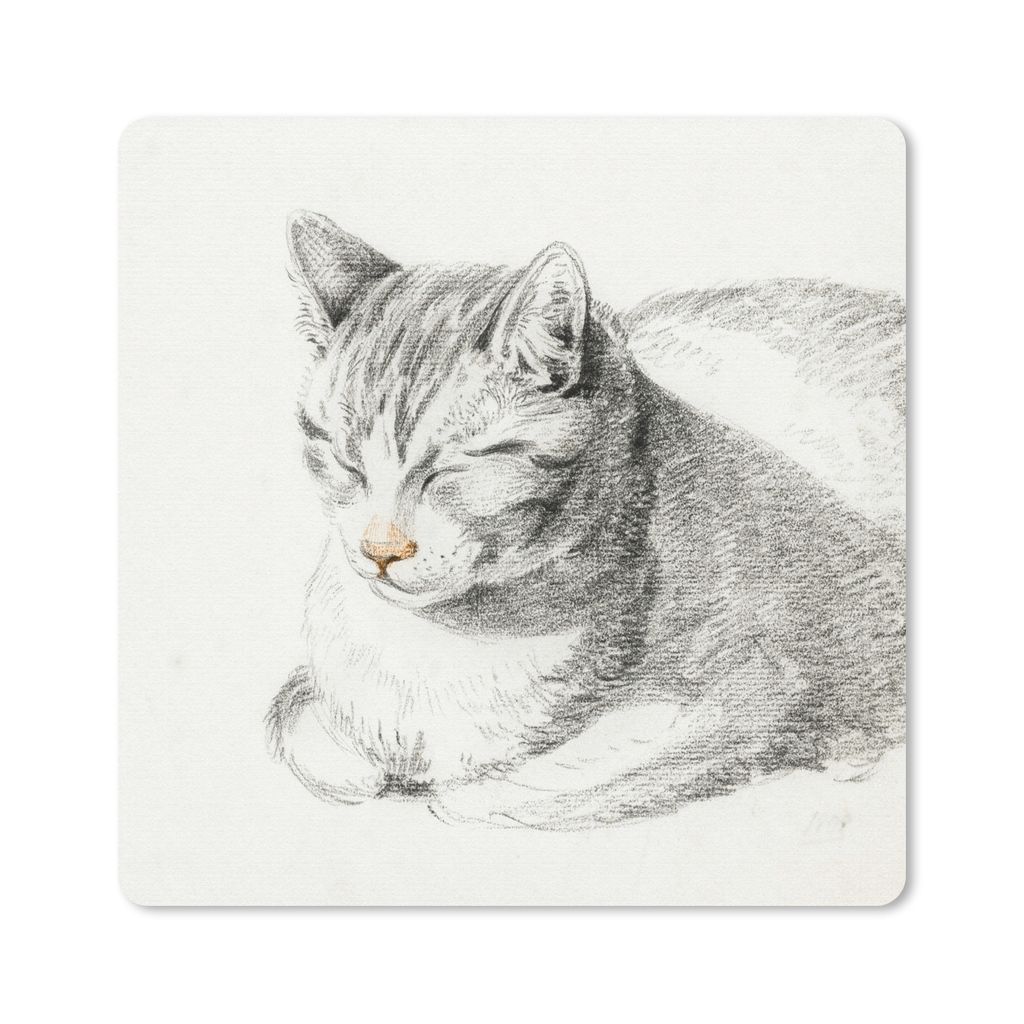 MuchoWow Mauspad Mousepad Liegende Katze, schräg nach vorne geneigt - Gemälde von Jean Bernard 20x20 cm - Mousepads - Maus Mat - Pad - Mausunte...