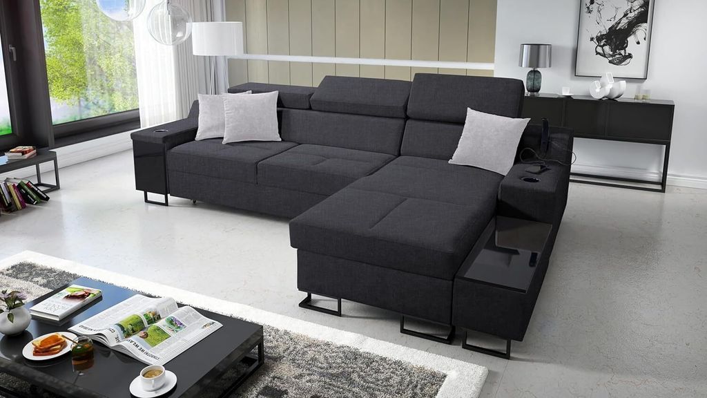 Das komfortable Ecksofa Aria I Maxi mit Schlaffunktion und praktischer Bettzeugablage - Ihr idealer Platz zum Entspannen!