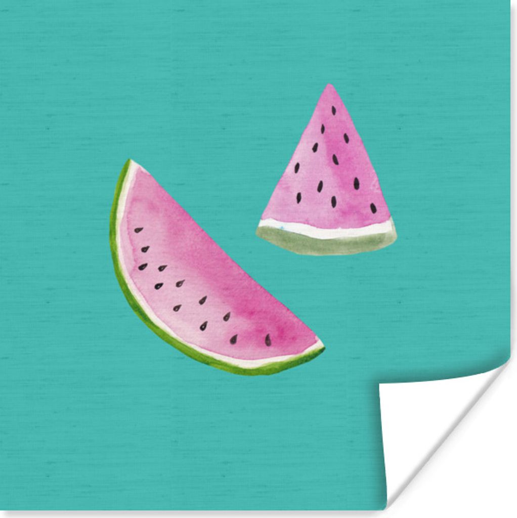 MuchoWow Poster Wassermelone - Obst - Aquarell - Blau 50x50 cm - Wohnzimmerdekoration