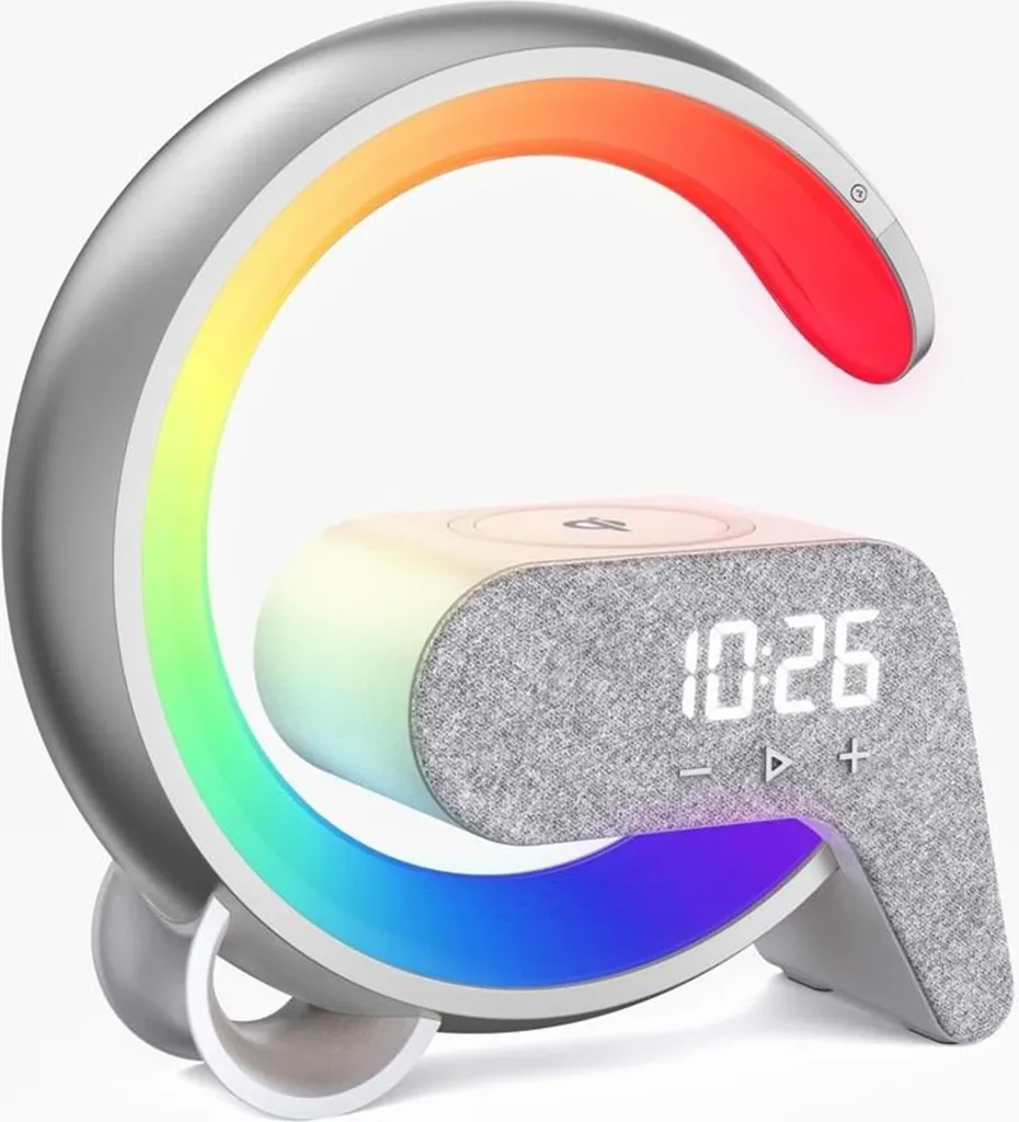 IMMAX FLAMINGO Lampe LED Argent avec Chargeur QI et Réveil Intégré