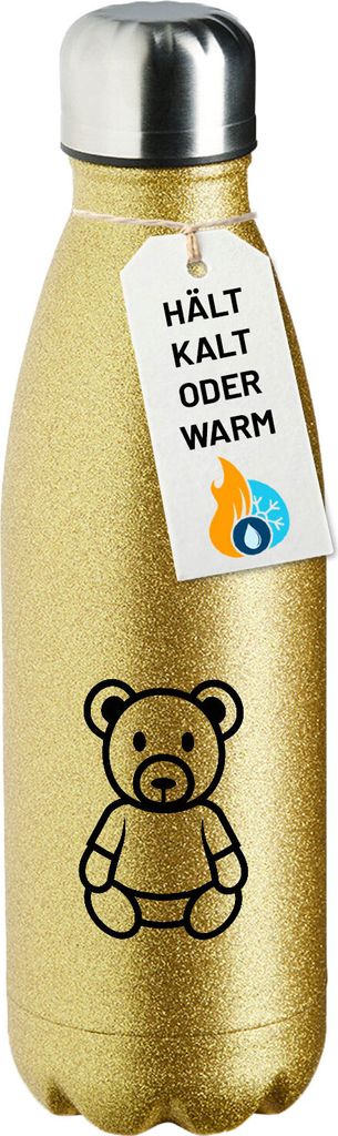 Huuraa Trinkflasche Teddybär Knuddelbär 500ml Gold Edelstahl Wasserflasche Trinkflasche Geschenkidee