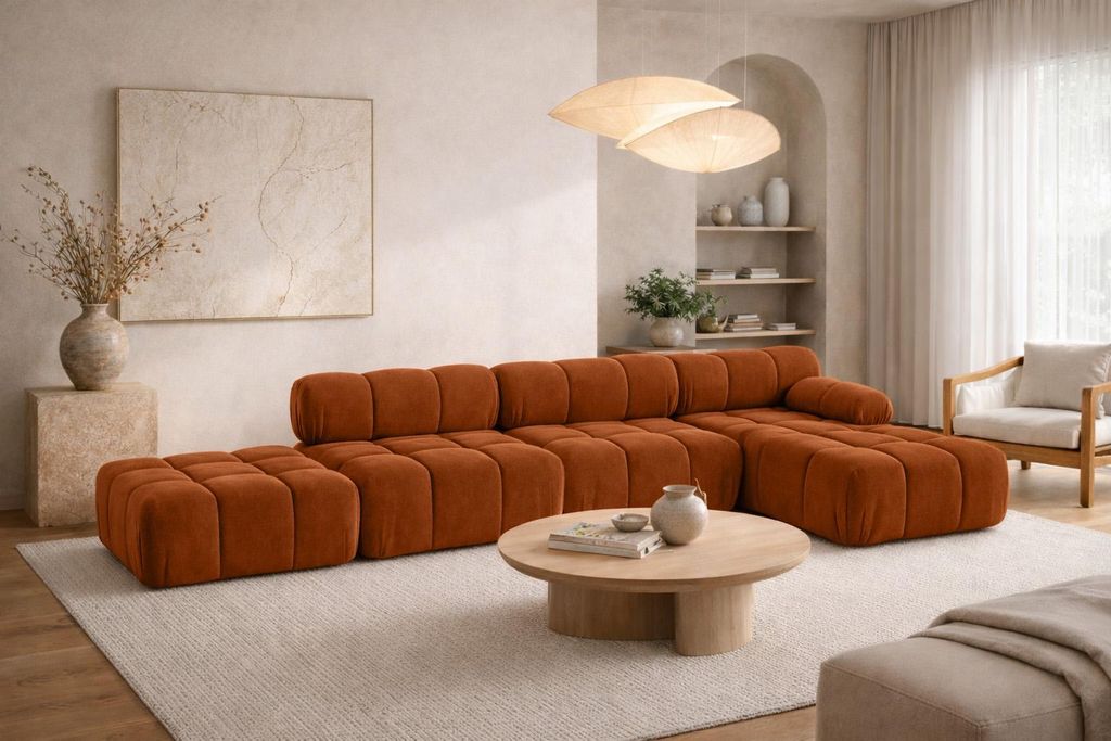Kaiser Möbel Ecksofa L-Form XL, Stoff Velours Salvador, Braun, Rechts, Selia L XL