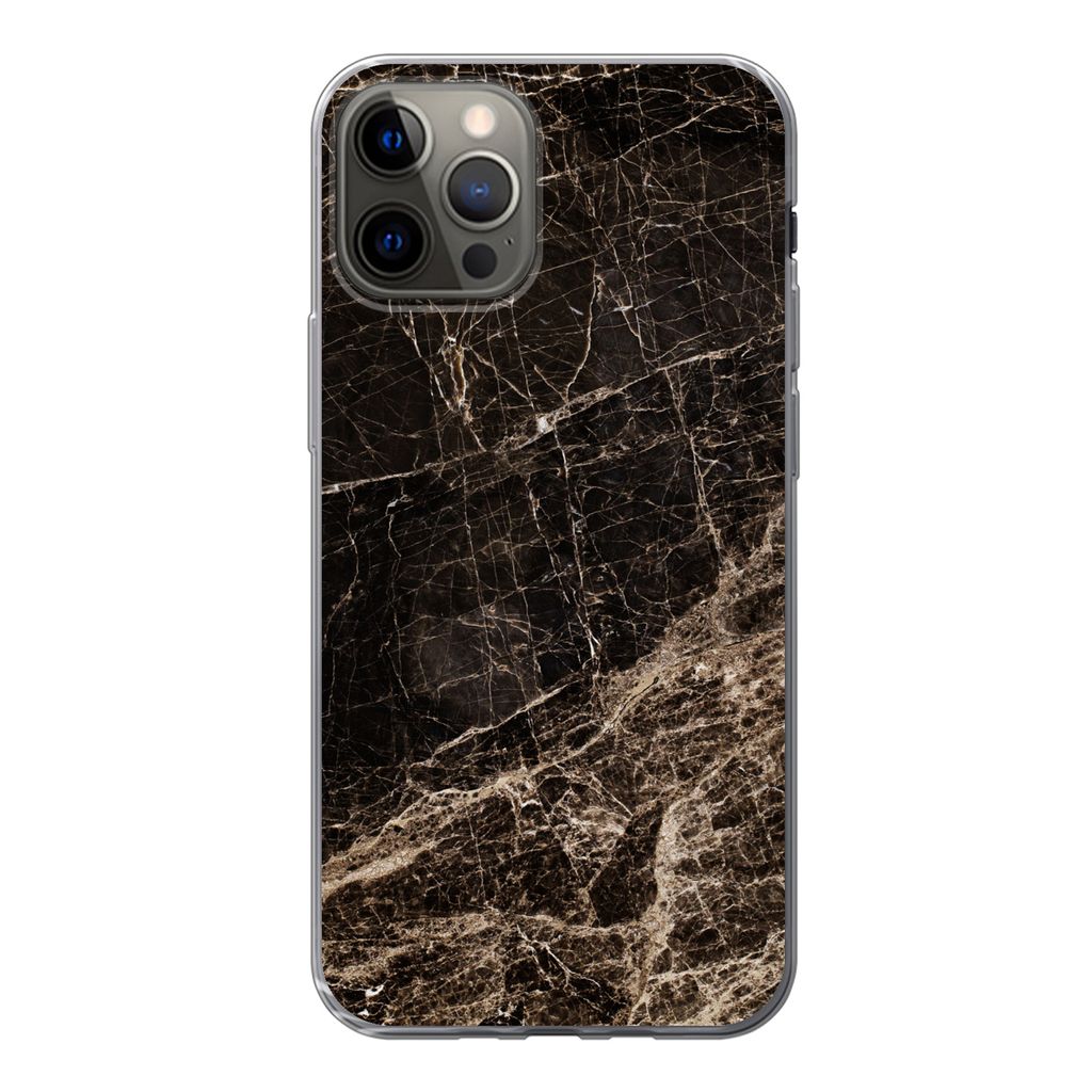 MuchoWow Handyhülle Schutzhülle Hülle für iPhone 12 Pro Marmor - Luxus - Schwarz Silikon Softcase Handy Hülle - Abdeckung