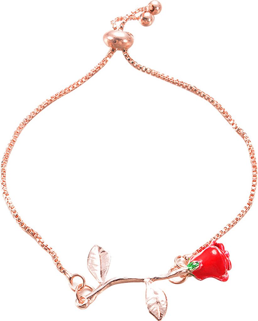 Elegantes Armband mit Rosen-Anhänger, verstellbarer Armreif für Damen, Schmuck, Geschenk-Golden