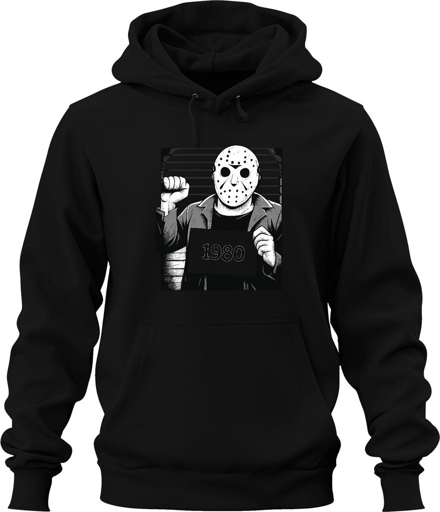Horror Hockeymaske 1980 Slasher Polizeifoto Retro Vintage Grunge Uni Hoodie Kapuzenpullover, Schwarz, M
