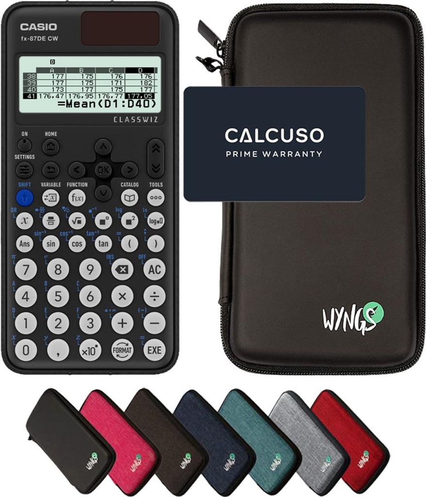 Casio fx-87DE CW ClassWiz inkl. WYNGS Schutztasche Schwarz - Wissenschaftlicher Taschenrechner - Basic Set