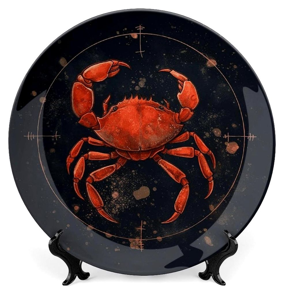 Dekorativer Keramikteller aus Knochenporzellan mit Krebsdruck, personalisierbar, rund, 25,4 cm