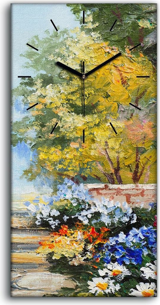 Wanduhr Leinwand Bild Uhr Geräuschlos 30x60 Malerei Blume Bäume Straße park - schwarze Hände