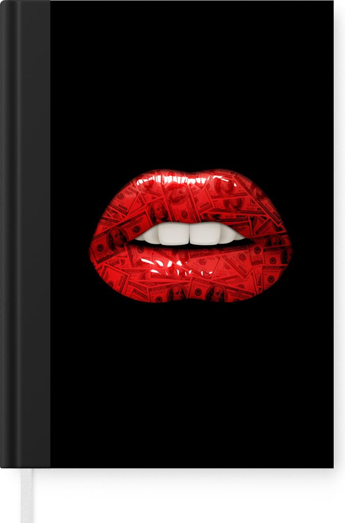 MuchoWow Notizbuch Tagebuch Haushaltsbuch Notebook A5 Lippen - Geld - Rot - Notizblock - Notizheft - Notebook - Schreibblock - Papier