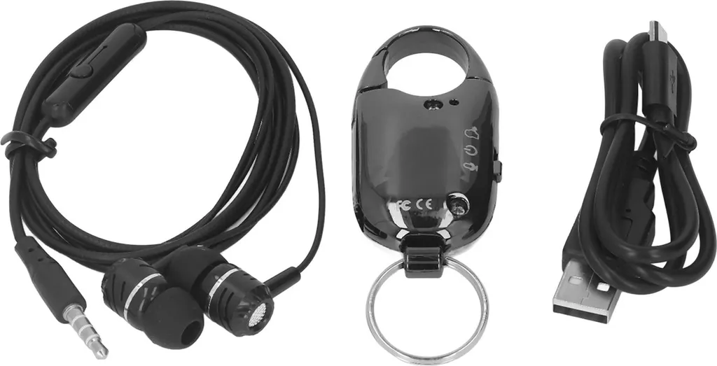 Micro Enregistreur 16 Go Longue Autonomie 15H - Design Pendentif Noir