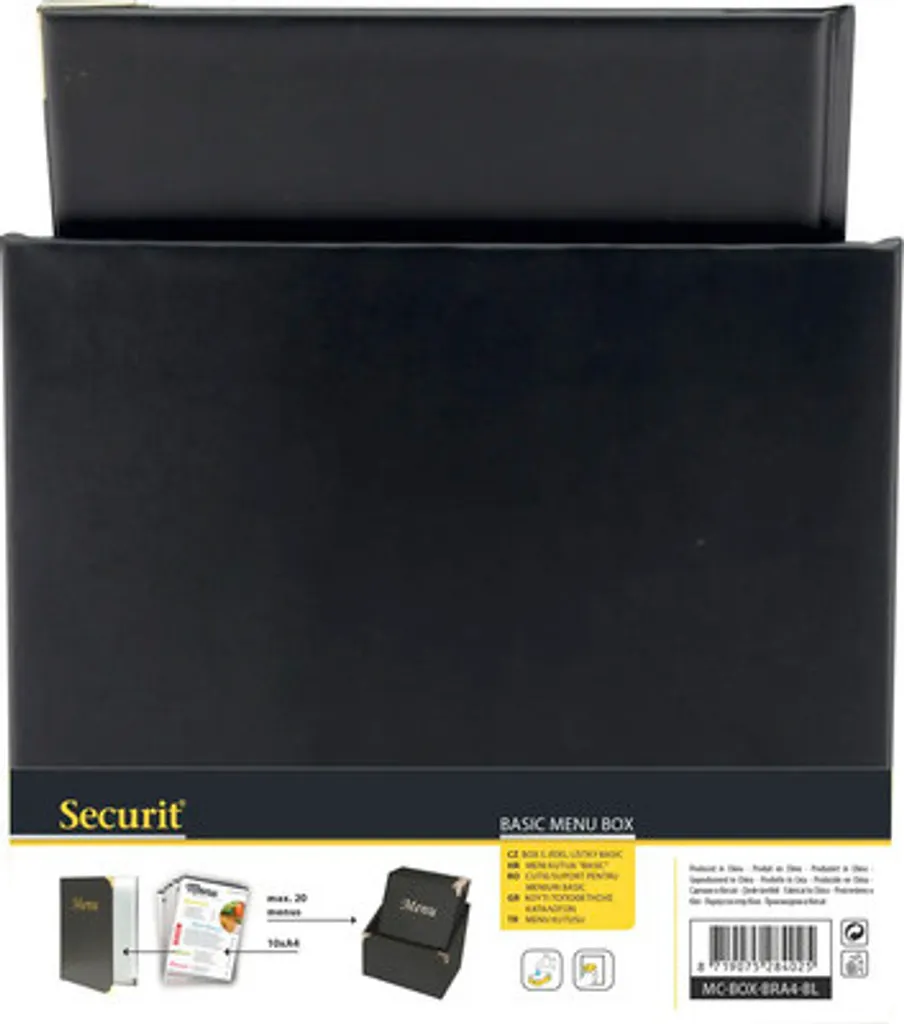 Protège-Menu A4 Noir Securit BASIC - Lot de 10 Chemises pour Restaurant