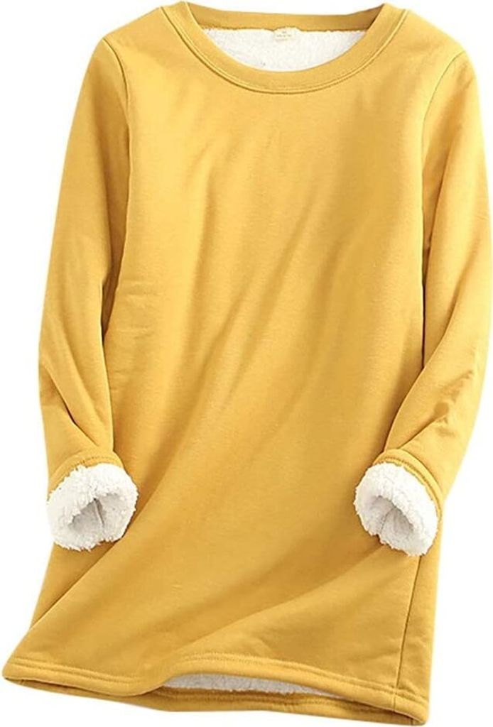 ASKSA Women's Long Sleeve Thick Fleece Shirt Lamb Cashmere Warm Pullover Sweatshirt Oversize Top, Gelb, L