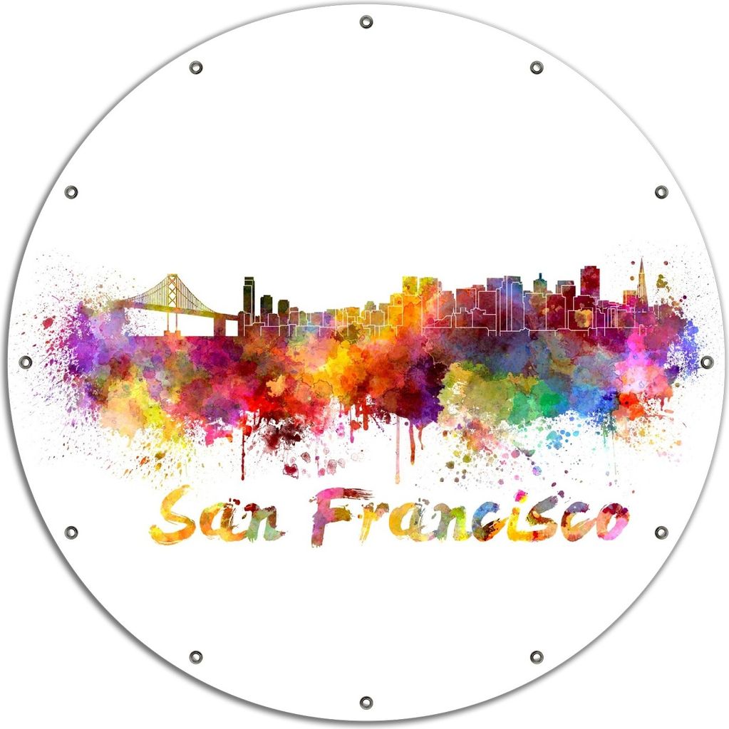 Wallario rundes Outdoor-Poster für Garten oder Balkon, Motiv Städte als Aquarell - Skyline von San Francisco, 120 cm Durchmesser