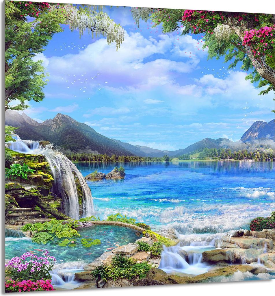 GLASPLATTE FÜR KÜCHE 60x65 Berge