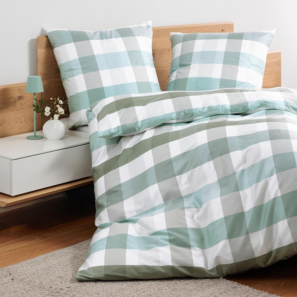 Janine Design Mako-Satin-Bettwäsche-Garnitur 98130 moments Farbe salbei mint Größe 240x220+2x80x80