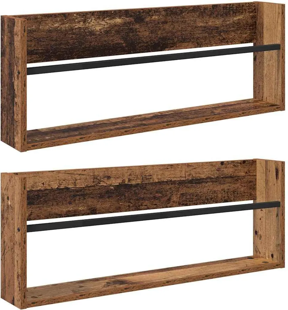 vidaXL Portariviste Muro 2 Pezzi Legno Recupero 80x12x30cm Salvaspazio