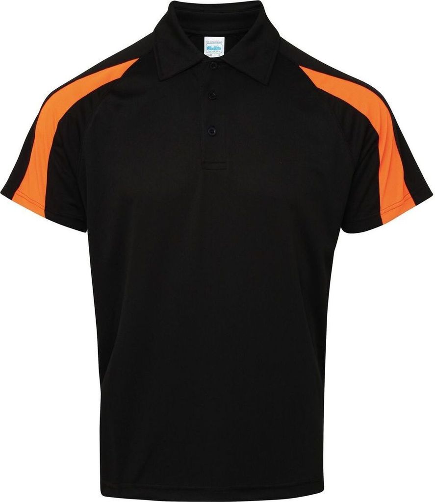 AWDis Just Cool Herren Kurzarm Polo Shirt mit Kontrast Panel RW3479 (XL) (Jet Schwarz/Elektrik Orange)