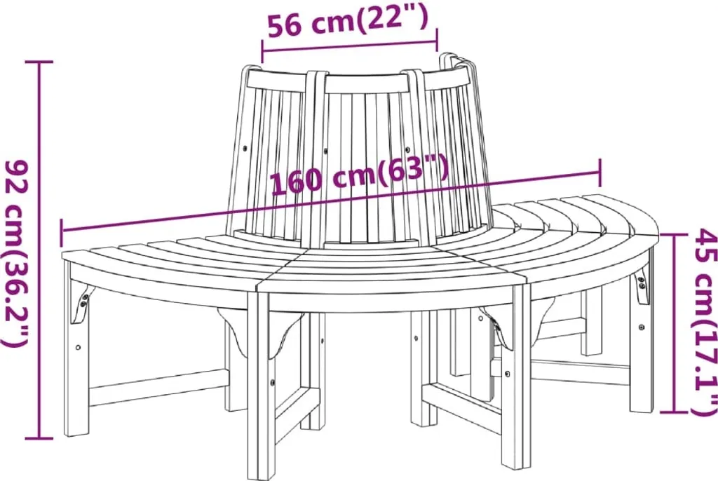 Banc d'arbre bois massif eucalyptus 160 cm résistant aux intempéries - 7