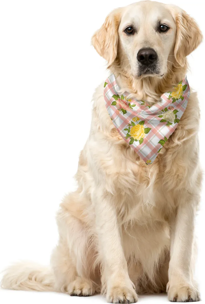 ABAKUHAUS Bandana per animali domestici Shabby Flora, rose colorate, 55x55 cm, corallo e verde oliva