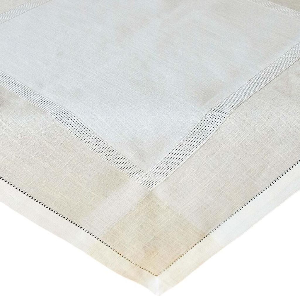 Tischdecke ALMA Leinenoptik mit Hohlsaum Polyester beige 85 x 85 cm