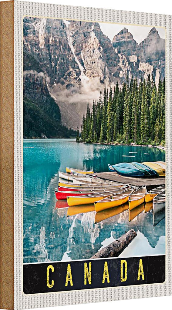 Holzschild Reise 20x30cm Kanada Europa Meer Gebirge Boot Urlaub