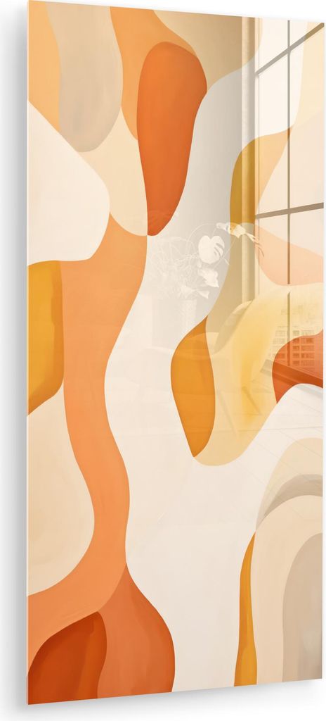 MuchoWow Glasbilder - Bilder auf Wandbild - Foto auf Glas Orange - Abstrakt - Kunst 60x120 cm Wanddekoration aus Glas - Acrylglasbild - Acrylbilder...