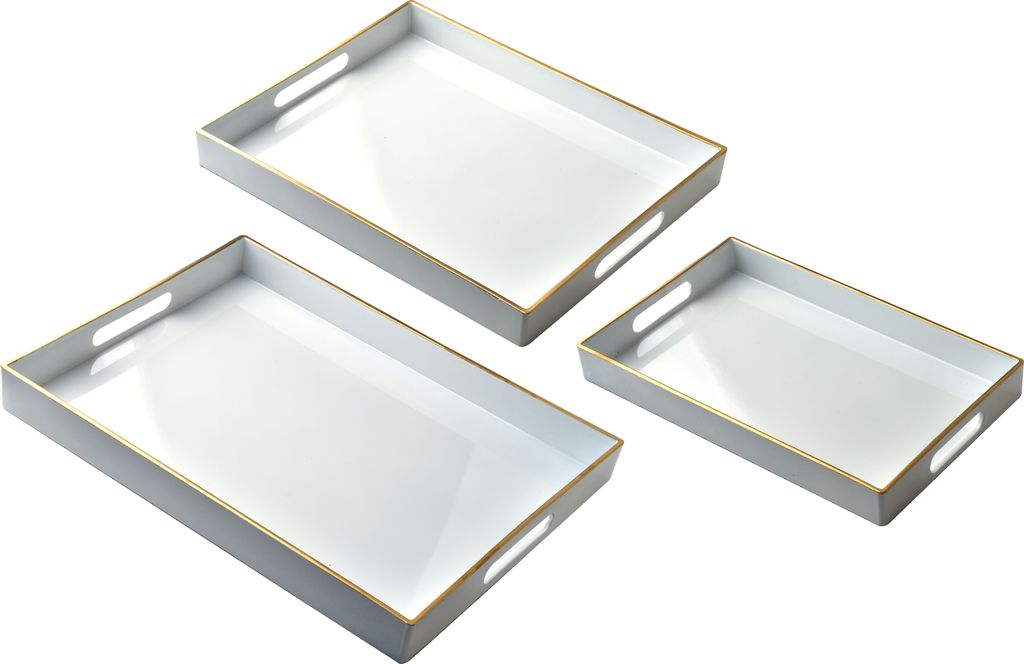 Deko-Tablett Kunststoff BLANCHE WHITE 40x30x4/35x25x3,5/30x20x3,5 cm Weiß 3er-Set