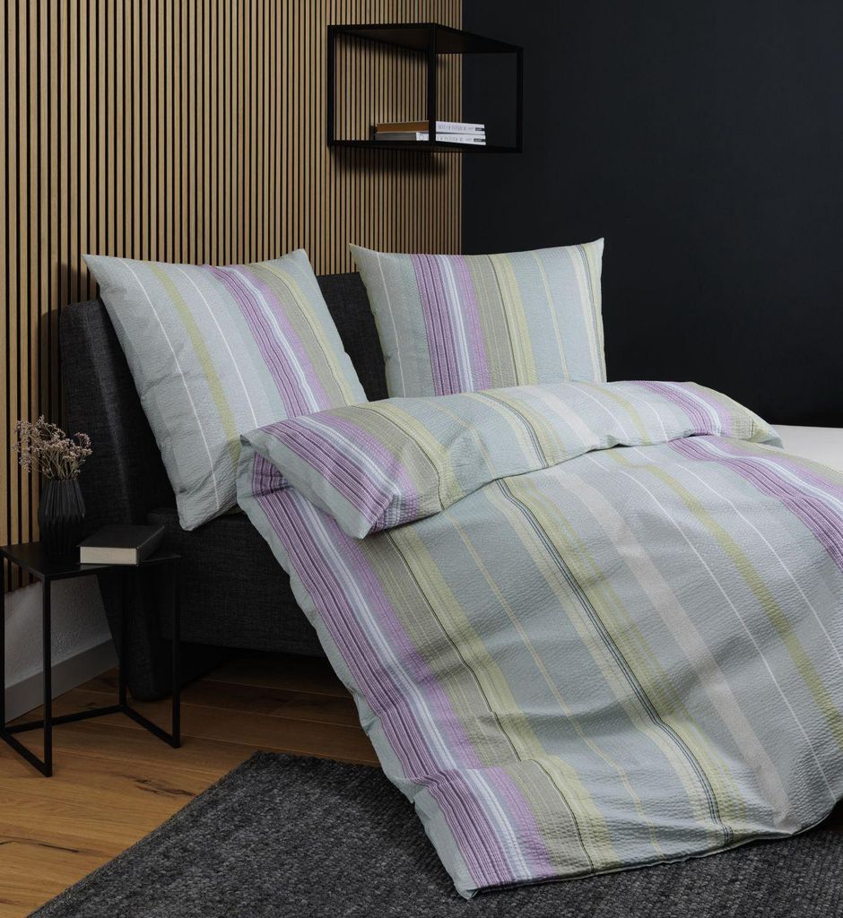 Janine Design Seersucker-Bettwäsche-Garnitur 20162 TANGO Farbe lila salbeigrün Größe 155x220+80x80