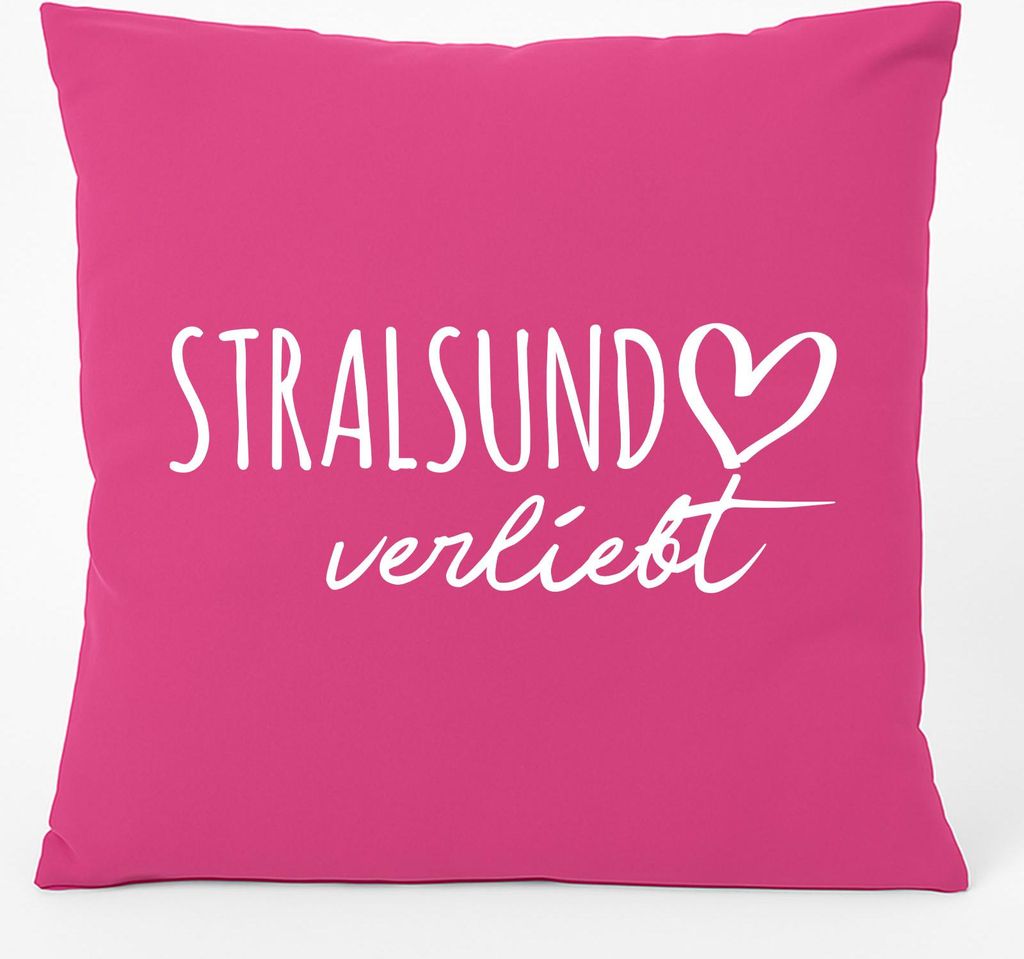 Huuraa Couchkissen Stralsund verliebt Geschenk 40x40cm mit Füllung Fuchsia Baumwolle Stralsund Souvenir