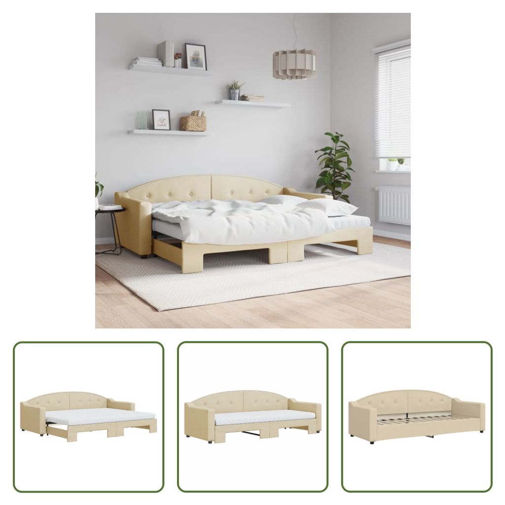 The Living Store Tagesbett Ausziehbar mit Matratzen Creme 80x200 cm Stoff