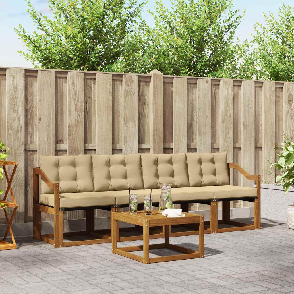 (Robust Möbel)Outdoor-Sofagarnitur - CLORIS - Balkonmöbe/Sitzgruppe - mit Kissen 5 pcs - Moderne Design - Natur und Beige - Gartensofas NeuM...