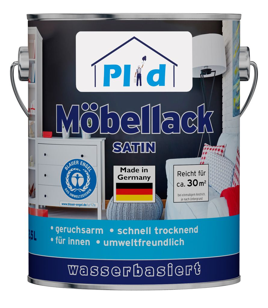 Plid Möbellack weiß satin 2,5L Weisslack für Möbel & Holz Produktbild 