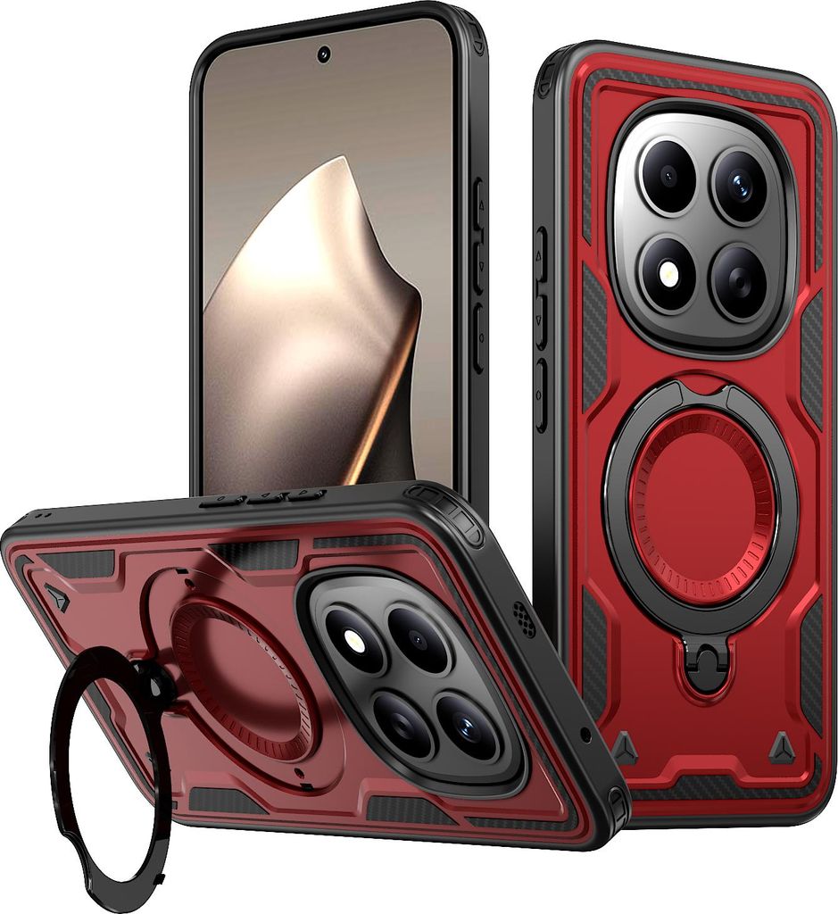 Dual Layer Hülle für Xiaomi Redmi Note 15 Pro 5G mit Ring Ständer Magnetisch Stoßfest Handyhülle Rot
