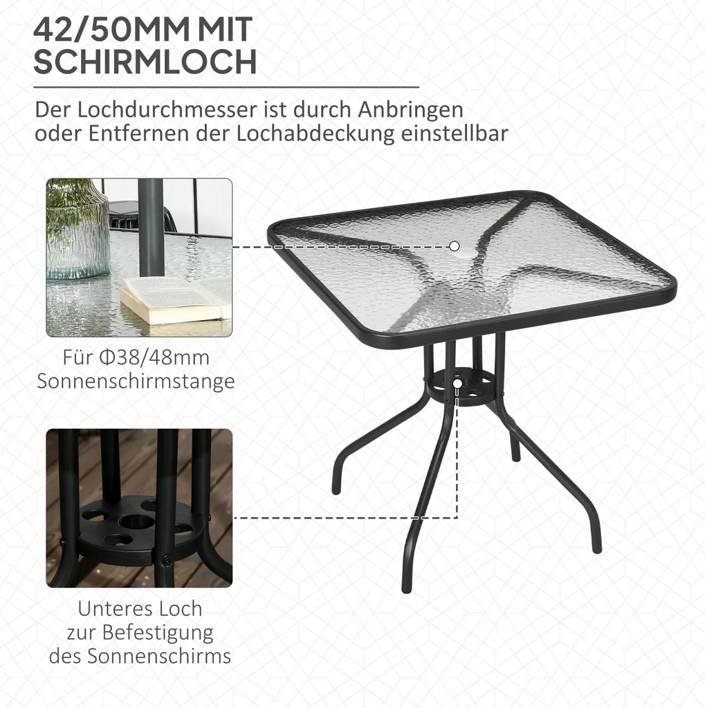 Table d'extérieur robuste avec trou parasol et pieds antidérapants - 4