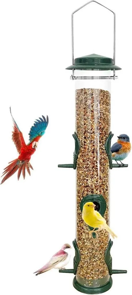 Distributeur nourriture oiseaux métal vert 6 ports de nourrissage 30cm