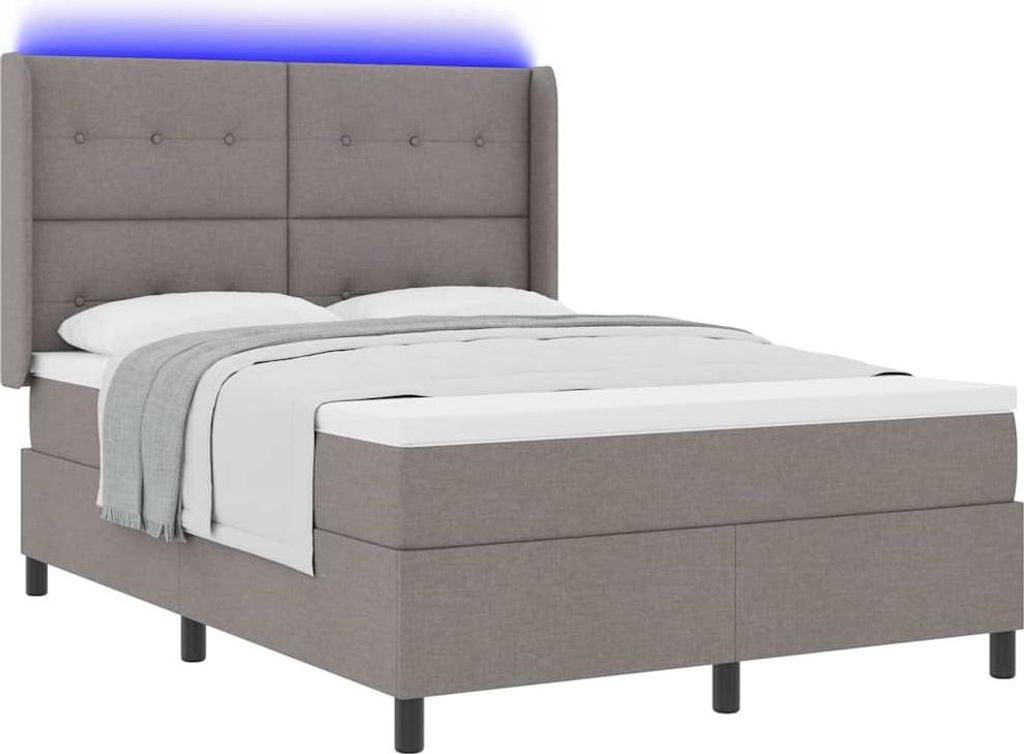 LED Boxspringbett mit Matratze Taupe 140 x 200 cm Stoff