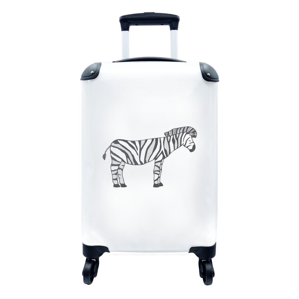 MuchoWow Koffer Handgepäck Trolley Rollkoffer Kleine Reisekoffer mit 4 Rollen - Zebra - Kinder - Weiß - Jungen - Mädchen - Cabin Size < 55x40x...