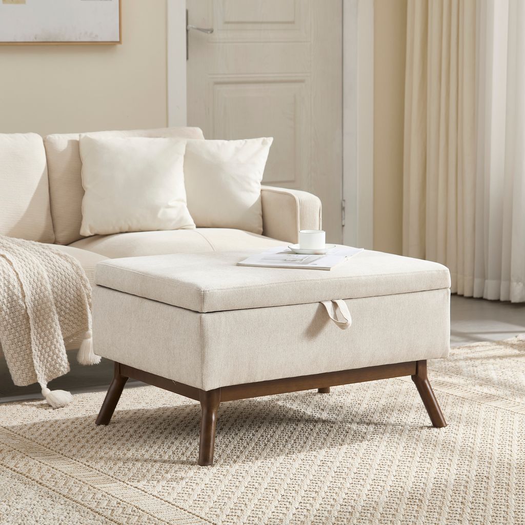 Mid-Century moderner Couchtisch mit Stauraum – Rechteckiger Wohnzimmertisch aus Holz in Beige, geeignet für Wohnzimmer, Eingangsbereich