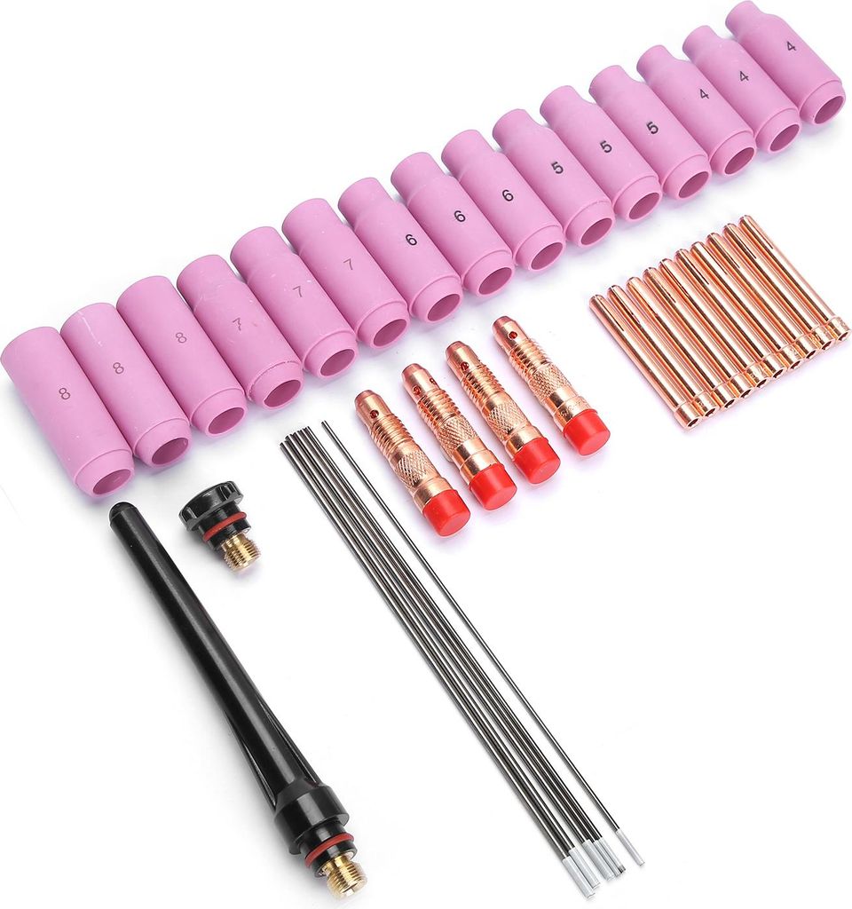 37pcs WIG Verschleißteile Set Schweißbrenner Kit Gas Lens Nozzle für WIG WP?17/WP?18/WP?26F/SR?17/SR?26