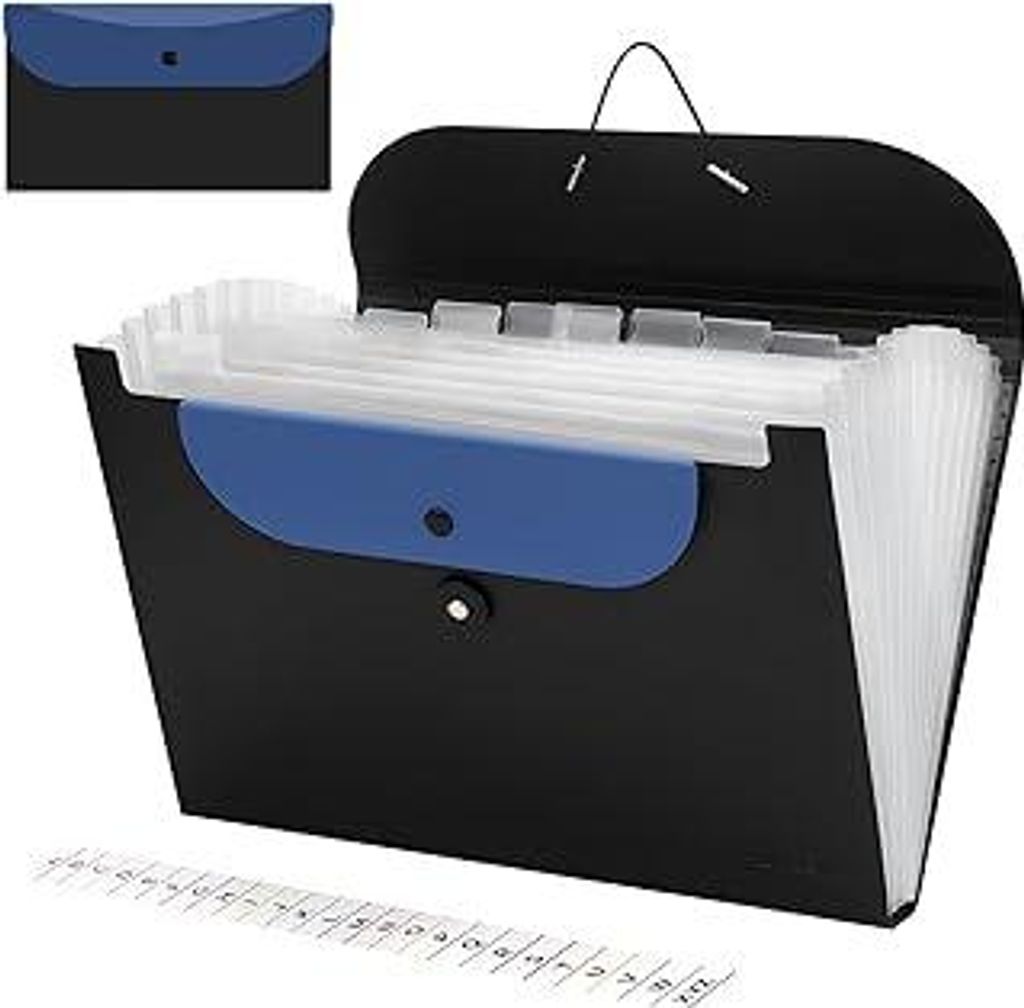 Uquelic Dokumentenmappe A4, Fächermappe Mit 13 Fächer, Ordner Organizer Mit Abnehmbar A5 Dokumenten Mappen, Schwarzer Kunststoff Aktenordner Für...