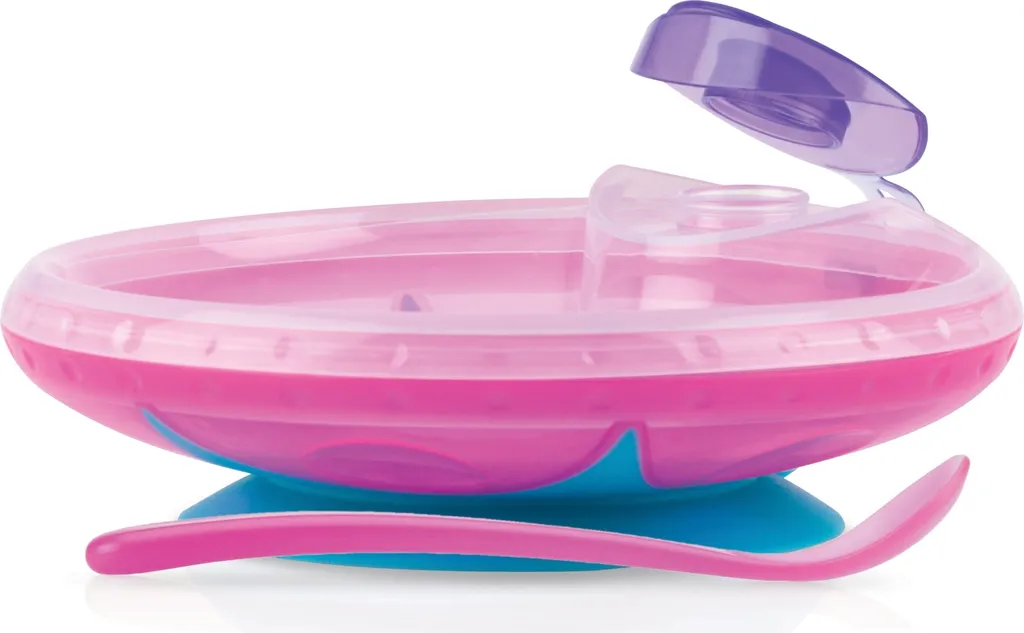 Assiette chauffante pour diversifier le repas de bébé rose avec 3M