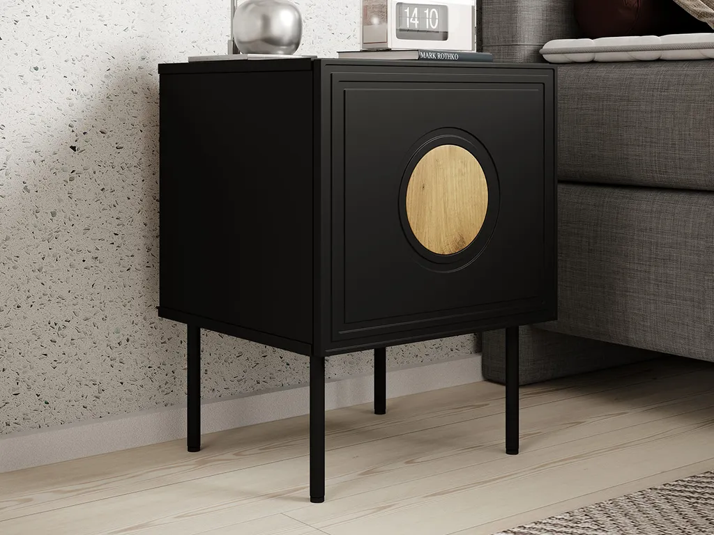 Table de chevet VANILIA lot de 2 en bois chêne kraft et finitions noir