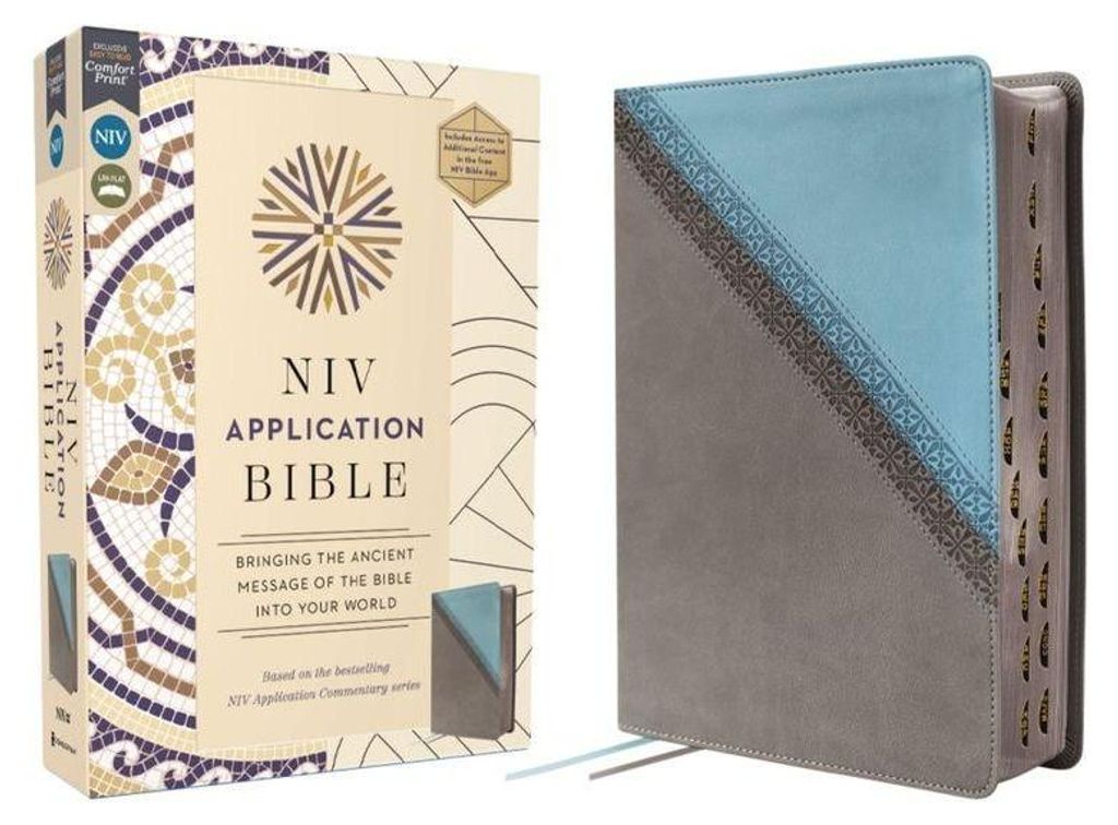 NIV Application Bible, Leathersoft, Teal/Grey, Red Letter, Thumb Indexed, Comfort Print