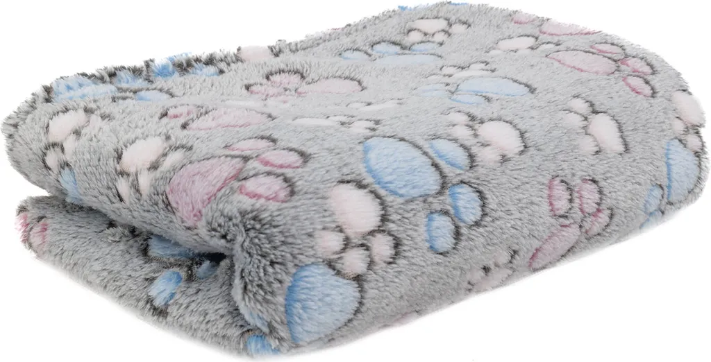 Coperta Morbida per Cani e Gatti 100x75cm Grigia con Impronte