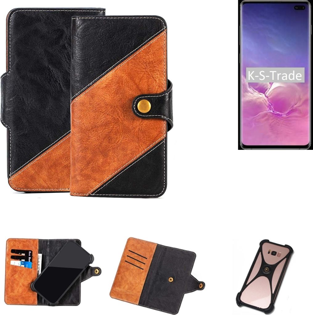 K-S-Trade Handyhülle Schutzhülle Bookstyle Case Wallet-Case kompatibel mit Samsung Galaxy S10+ (DUOS) Handy Cover Bumper Klapphülle schwarz