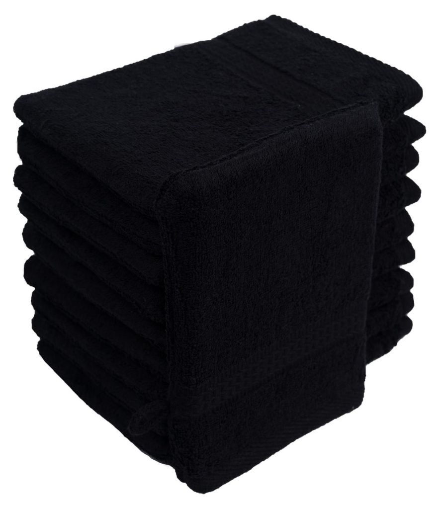 Waschhandschuhe Waschlappen 10er Set Schwarz 100 % Produktbild 