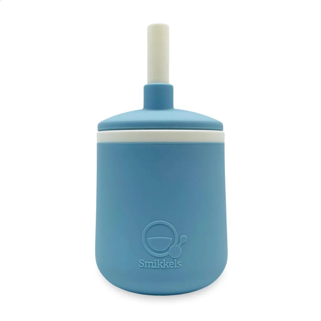 Gobelet Silicone Incassable avec Paille Bleu pour Bébé - Design Sûr