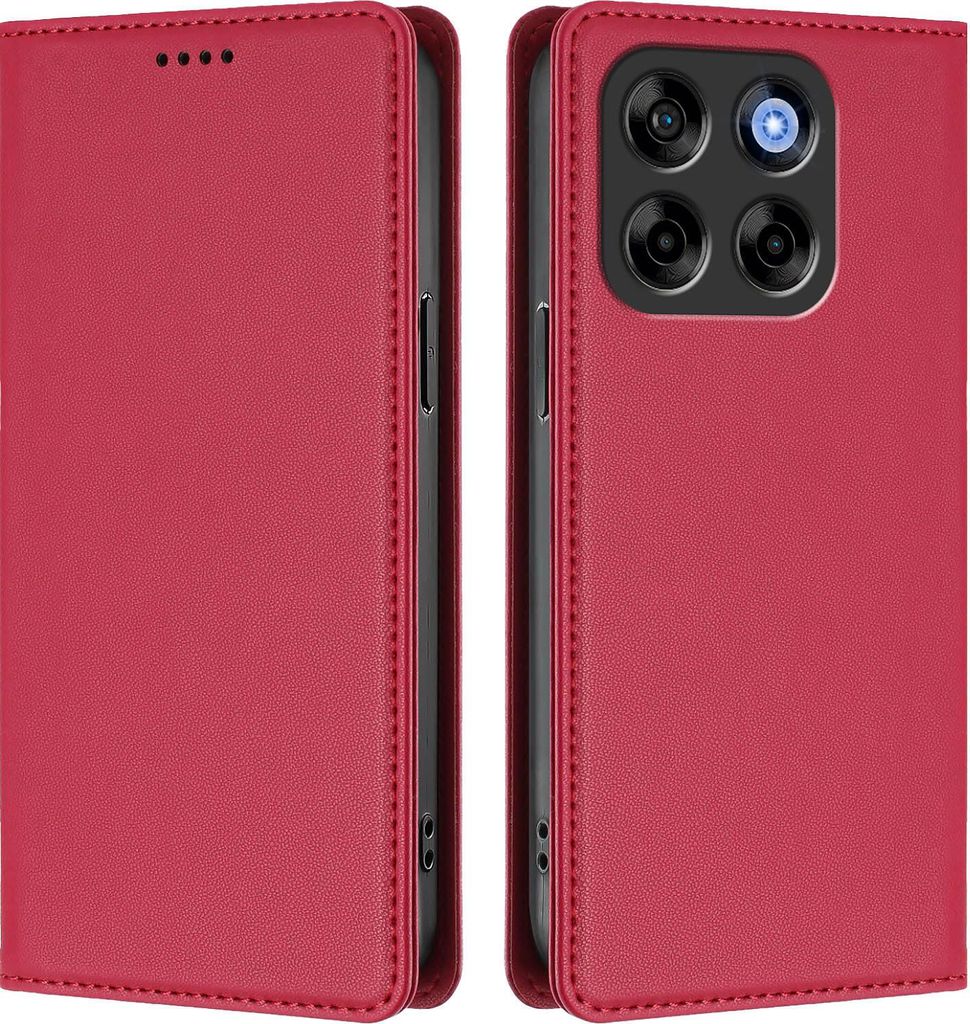 Handyhülle für ZTE Blade V70/nubia V70, Kunstleder Klapphülle Stoßfeste Magnetische Hülle mit Ständer Rot