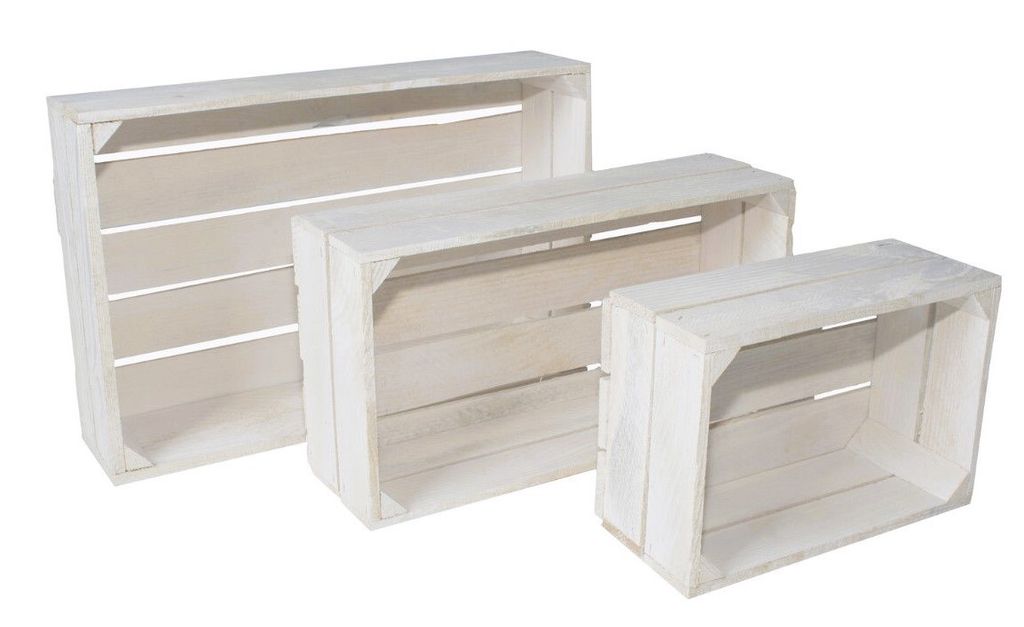Lermowood Set aus 3 Holzkisten Nr. 3 Weiß, Naturholz, Produktbild 